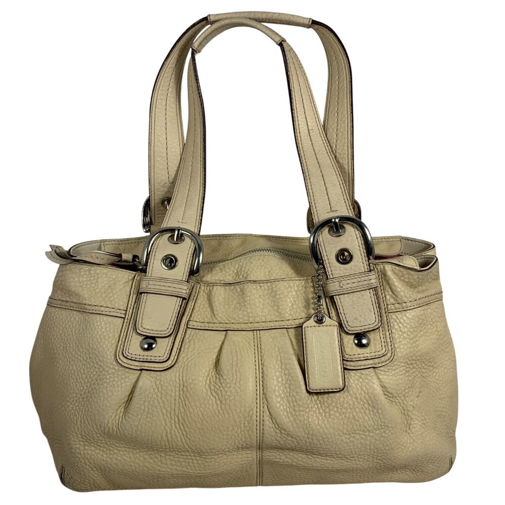 COACH F13732 Soho Hampton Cream/Bone Pleated Leather Shoulder Bag + Hang Tag